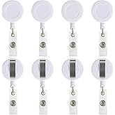 JANYUN 50 Pcs Retractable Badge Reel Clips Holder for Hanging ID Card Key Chain (White)