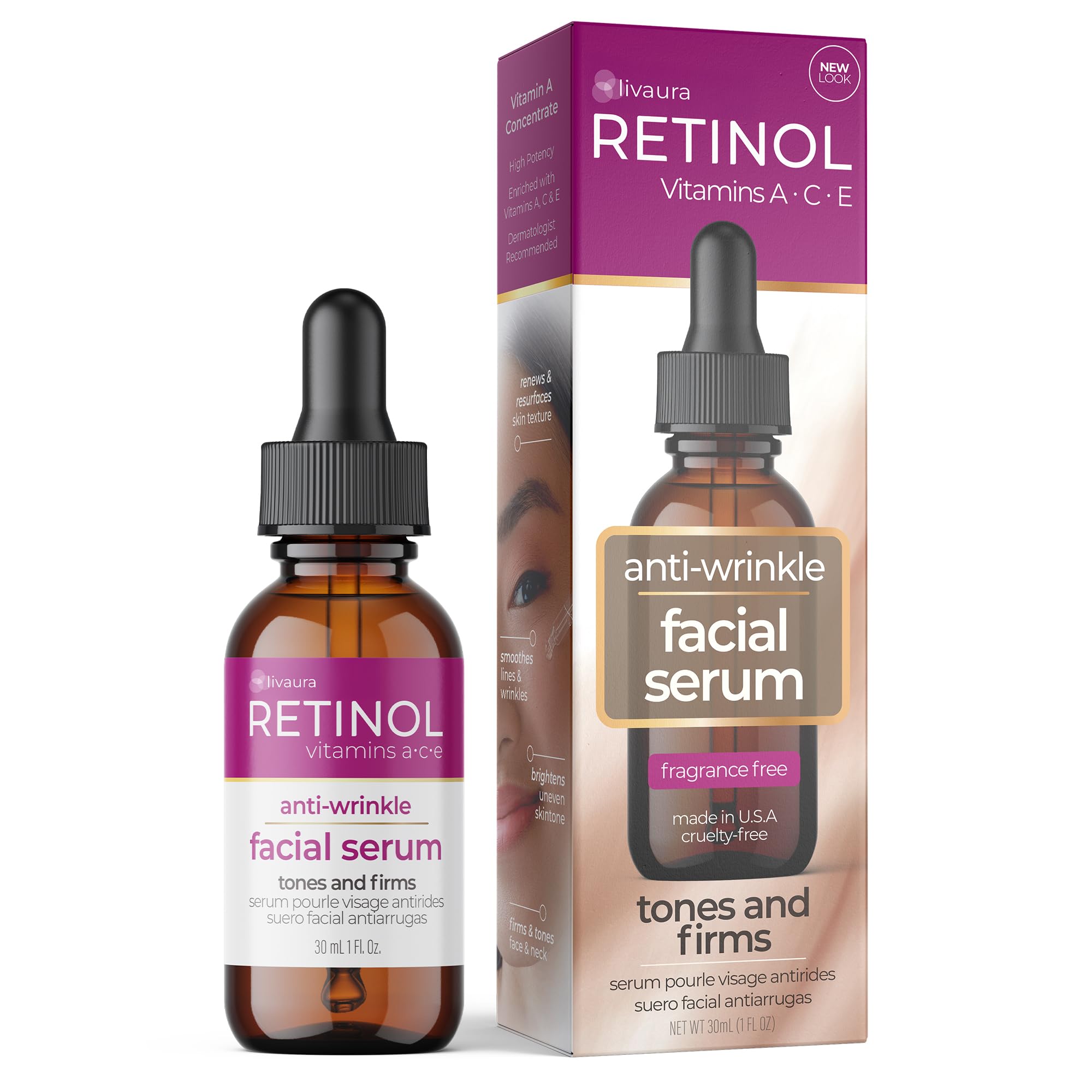 LIVAURA Retinol Anti-Wrinkle Facial Serum – Vitamin A Concentrate Improves Skin’s Elasticity & Tone and Minimizes Appearance of Fine Lines & Wrinkles – Look Younger With The Age-Defying