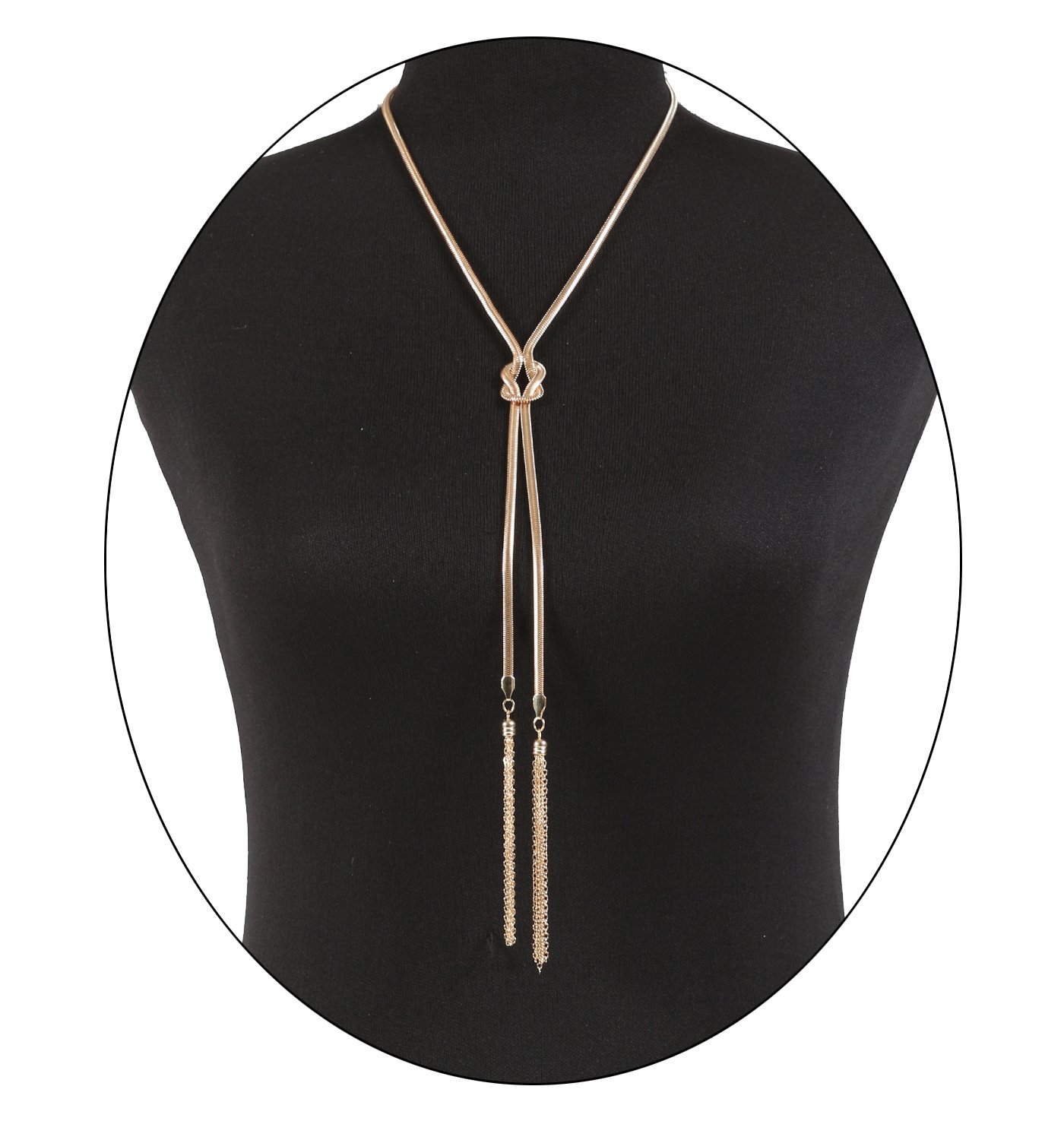 VOGUEKNOCK Long Knotted Necklace Flat Snake Chain with Tassel Pedant Y Lariat Necklace Gold