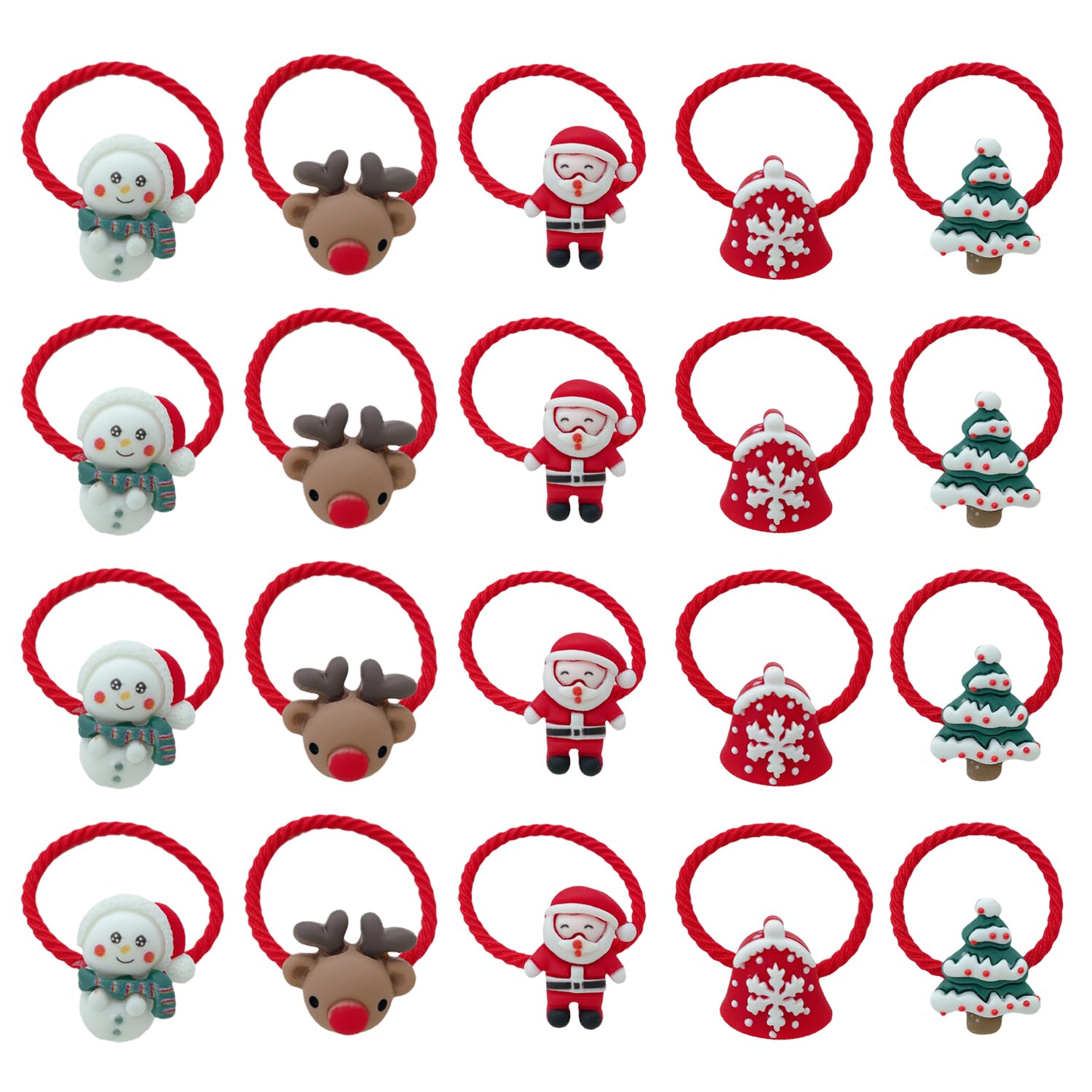AOVNA 20pcs Christmas Hair Ribbons for Girls - Kid's Xmas Headdress with Elastic Ties for Triple Ponytails