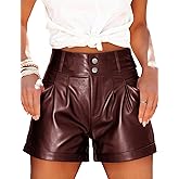 Fallorchid Women's Faux Leather High Waist Shorts Pleated Wide Leg Pants Shorts with Pockets