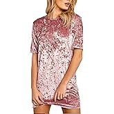 R.Vivimos Women's Summer Short Sleeve Crushed Velvet Mini Short Dresses
