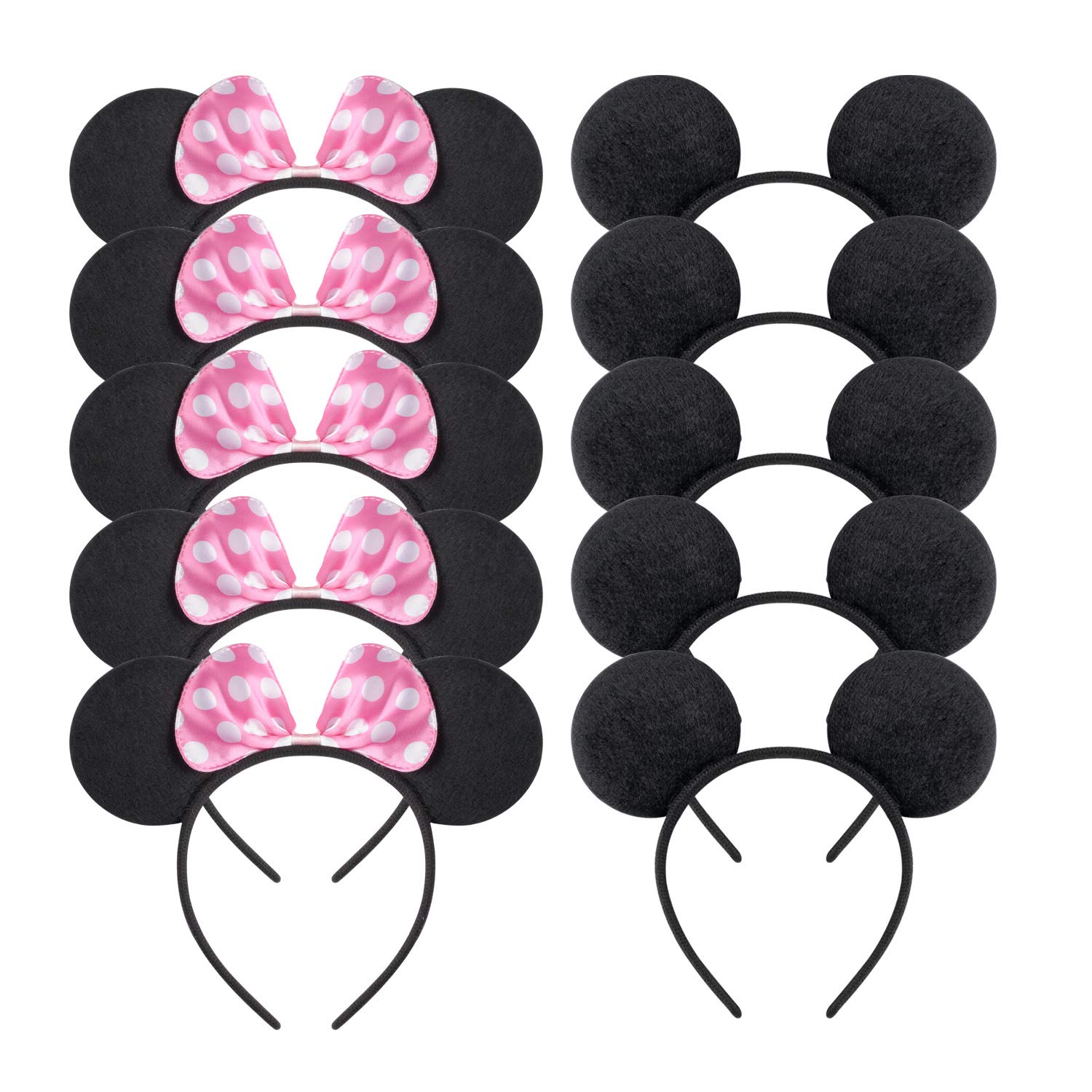 Picoway Mouse Ears Solid Black & Pink Bow Headband Set of 20: Beauty
