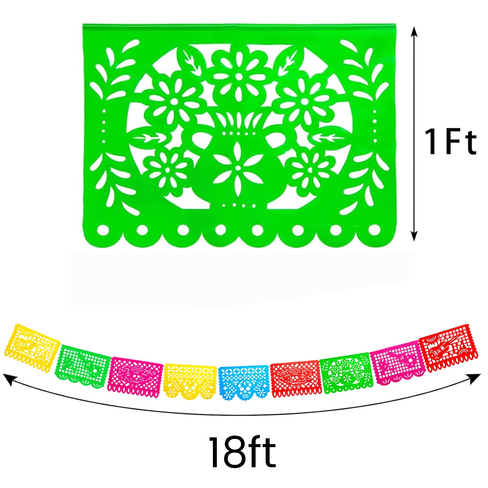 FUTUREPLUSX Day of The Dead Decorations, 18 Feet Plastic Papel Picado Banner Dia De Muertos Wall Decor Mexican Fiesta Garland Party Favors