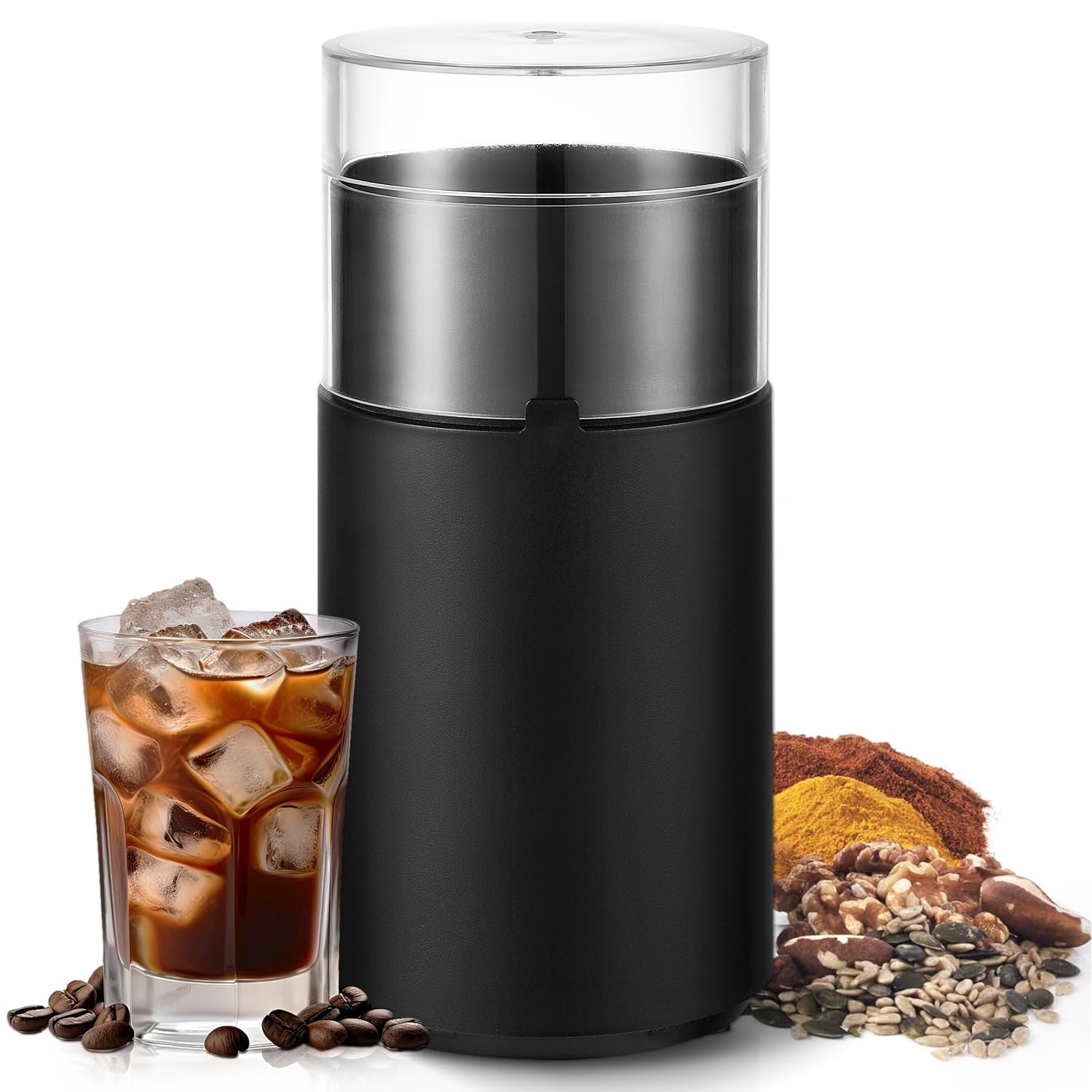 Andizun Coffee Grinder Electric - Just Press for 30S to Enjoy Your Coffee - Manual Press Coffee Grinder with Safe 304 Stainless Steel Blades, Fast Grinding for Coffee Beans, Pepper, Spice, Grain, Nuts