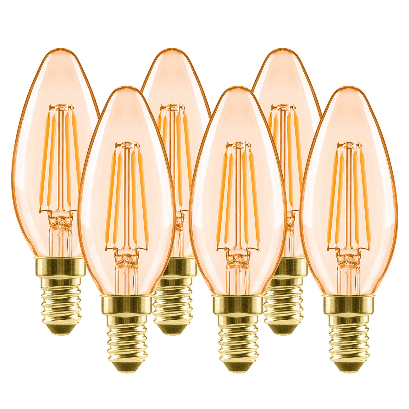 LVWIT E14 Vintage LED Filament Candle Bulbs, 4W C35 Candle Glass Antique,Soft Warm White 2500K Retro Candle Light Bulb,40W Equivalent,410Lm,Non-Dimmable（Pack of 6）