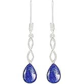 Teardrop Shape Natural Gemstone Dangle Earrings for Women - Handmade 925 Silver Plated Lightweight Birthstone Bohemian Jewelry - Perfect for Birthday & Special Occasions
