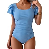 Saodimallsu Womens One Piece Swimsuit Short Puff Sleeve