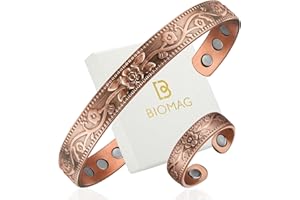 BioMag Copper Bracelet & Ring for Women, 99.99% Pure Copper Magnetic Bracelet Lymphatic Drainage Rings with 3500 Gauss Magnets, Adjustable & Flower Pattern