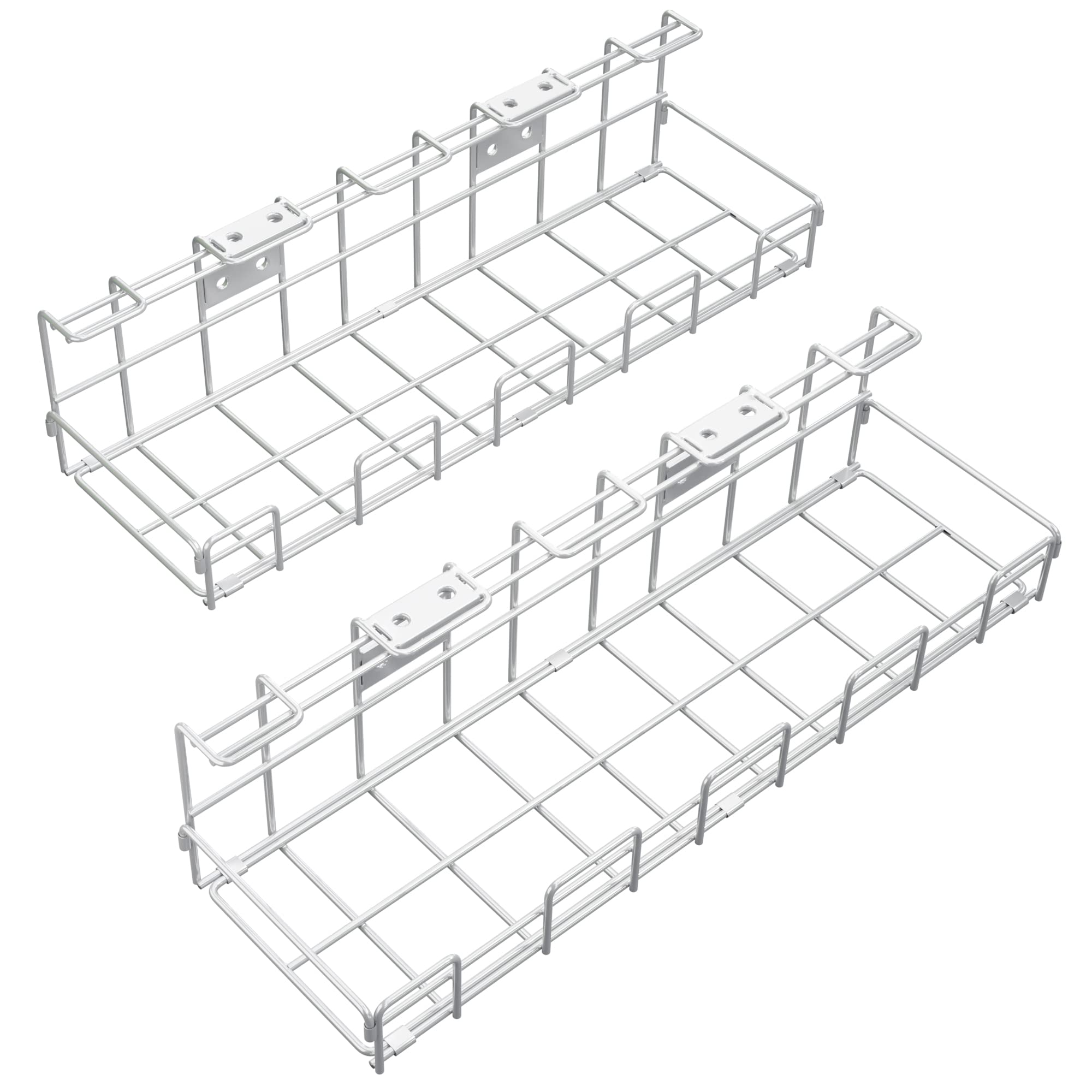 Cable management under desk with individual 4-in-1 desk/wall mounting system – cable holder/tray, white metal (2× set size L, secure screw mounting, for cables/extension leads) KD Essentials