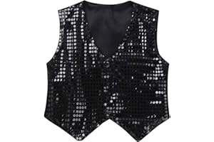 DRHOM Kids Boys Girls Sequins Waistcoat Sleeveless V neckline Hip-Hop Jazz Dance Party Stage Performance Jacket Vest Costume