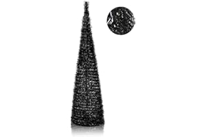 YUQI 5' Black Pop-Up Artificial Christmas Tree,Black Christmas Tree Collapsible Pencil Christmas Trees for Apartments,Fireplace or Party Black Trees for Halloween