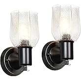 Wall Sconces Set of 2 - Matte Black Vanity Lights for Bathroom Modern Wall Light Fixtures with Rotary Switch - Wall Mount Lig