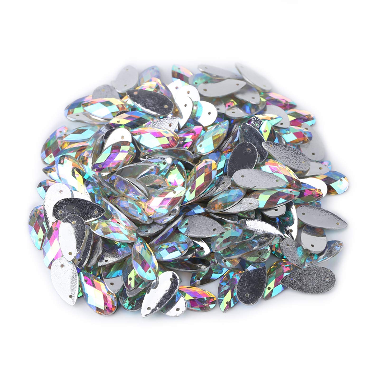 Sew On Rhinestones, 200Pcs Resin AB Clear Crystal Buttons with Holes Flatback Sew On Gems for Jewelry Clothes Costume Shoes Dress Garments