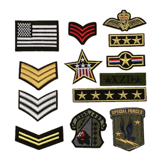13 Teile Stickerei Armee Schultergurte Sergeant Streifen nähen Eisen auf Patch-Epauletten Badge Tasche hat Jeans-Applikation 