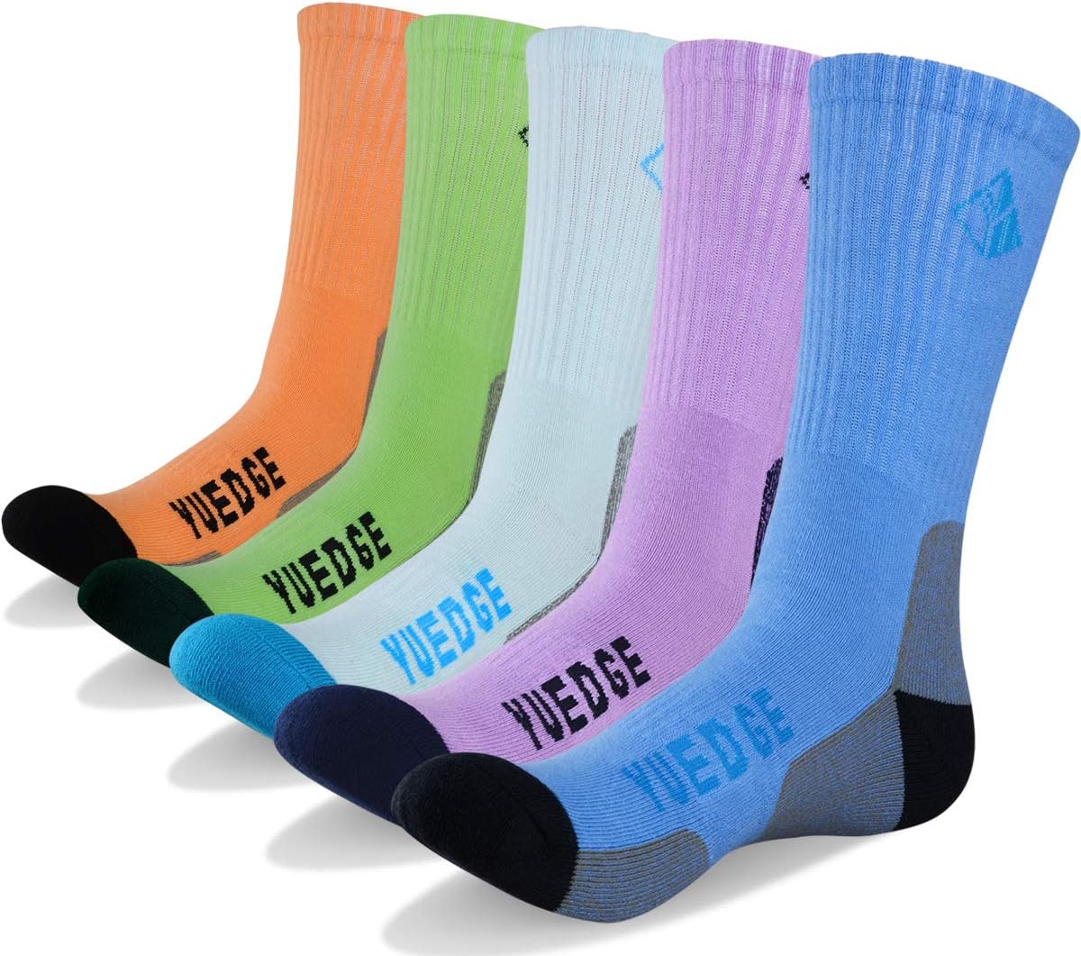 YUEDGE 5 Pairs Women's Cushion Cotton Crew Sports Athletic Hiking Socks