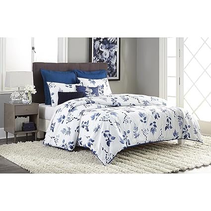 Amazon Com Cannon 7pc Blue Leaf Print Comforter Set 2 Shams 2