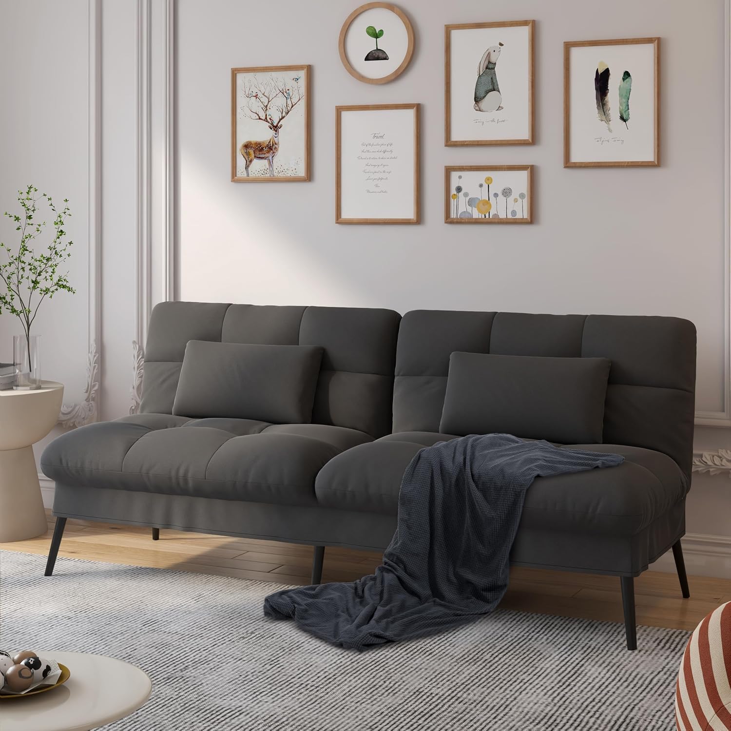 COMHOMA Convertible Sofa Bed,72″Fabric Couch with