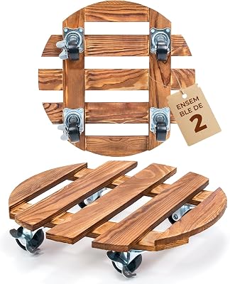Porte Plante a Roulettes, Support Plante Interieur avec Roulettes, Lot de 2 Supports Plantes Interieur 30,5 cm, Capacite 100 KG pour Interieur Exterieur, Marron Fonce