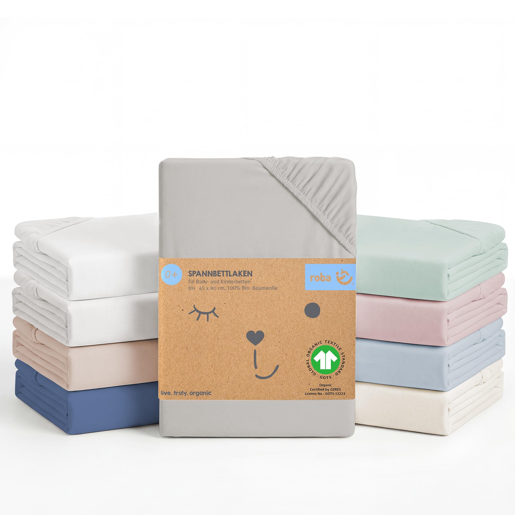 roba Lil Planet Fitted Sheet for Baby Bed 40 x 90 cm to 45 x 90 cm - Single Jersey - 100% Organic Cotton - OEKO-TEX® and GOTS Certified - Silver Grey