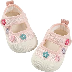 GEMYSE Baby Girls Shoes Non-Slip Infant First Walker Sneakers | Breathable Mesh, Wide Toe Box, Protective Toe, Soft Sole, Hoo