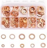 QWORK Copper Washers Kit 200 Pcs M5–M14 Assorted Flat Sealing Washers view 2