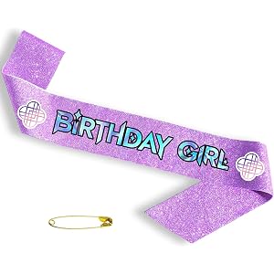 Kpop Birthday Girl Sash, Purple Glitter Birthday Sash Decoration | Elegant Lettering, Glitter Accents, And Unique Energy Symb