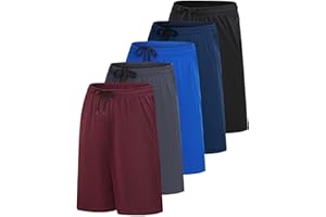Real Essentials Men’s 5 Pack: 9" Dry-Fit Shorts – Athletic Gym, Workout, Basketball, Running, Casual Lounge Active Pockets