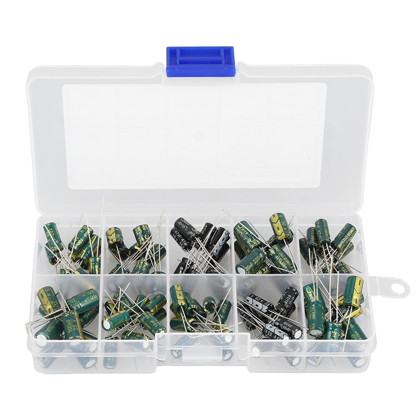 Garosa Electrolytic Capacitors Assortment Kit, 100pcs 10 Values 10V-63V 10uf-470uf High Grade Audio Capacitor for Audio Circuit Making