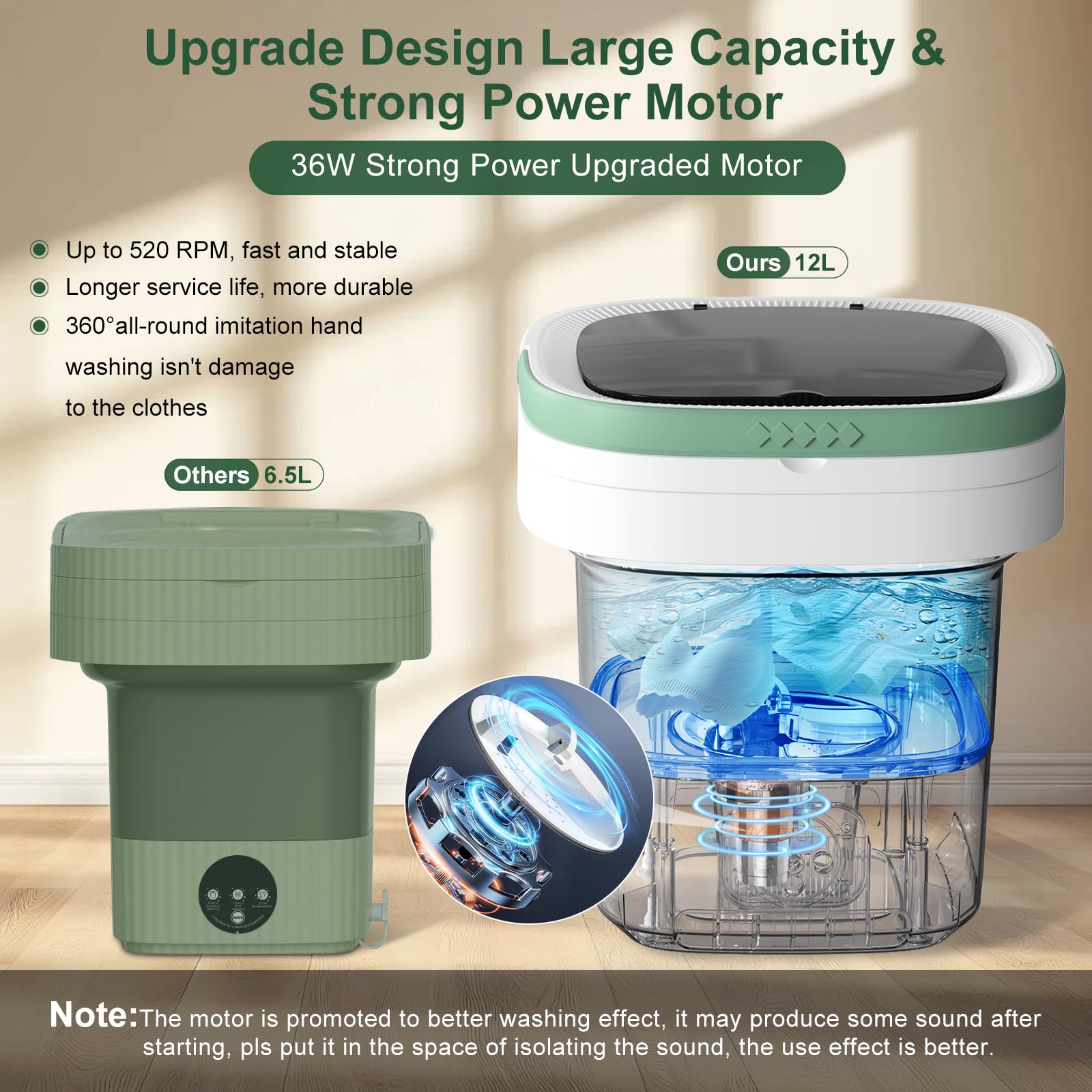 Portable Washing Machine, 12L Upgraded Mini Washing Machine With Spin Basket, Foldable Washer Cleaning for Underwear, Baby Clothes Socks and Small Items, Small Washer for Apartments, Dorm,RV (Green)