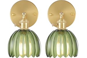 Shenmoyl Vintage Wall Sconces Set of 2 with Green Tulip Glass Lampshade 180 Degree Adjustable Brass Sconces Hradwired Modern Wall Lighting Fixture with Switch for Bedside Bedroom Doorway