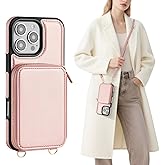 SkyEagle Compatible with iPhone 16 Pro Wallet Case for Women【RFID Blocking】 Crossbody Phone Case PU Leather Zipper Handbag Wrist Strap Cover Credit Card Holder,for Apple 16 Pro 6.3",Rose Gold