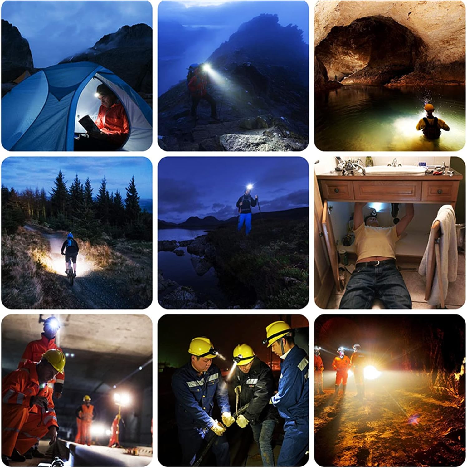 Rechargeable Led Headlamps for Adults, Super Bright 10000 High Lumens Headlamps Flashlights with 3 Modes Lighting, 90°Adjustable Head, IPX5 Waterproof, Camping Headlamps for Hiking, Running, Outdoors - - 