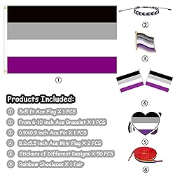 MEPLUM PRIDE 3x5 FT ACE Asexual Flag Bundle with