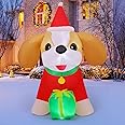 COMIN 5 FT Christmas Inflatables Cavalier King Charles Puppy Dog Outdoor Decorations Blow Up Yard Present Box with Built-in LEDs for Indoor Party Garden Lawn Decor