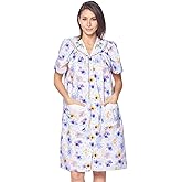 Casual Nights Women's Snap - Front House Dress Short Sleeve Woven Housecoat Duster Lounger Robe with Pockets