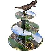 Umgozrz 3 Tier Dinosaur Cupcake Stand for Boys Birthday Party - Cardboard Stand for 24 Cupcakes