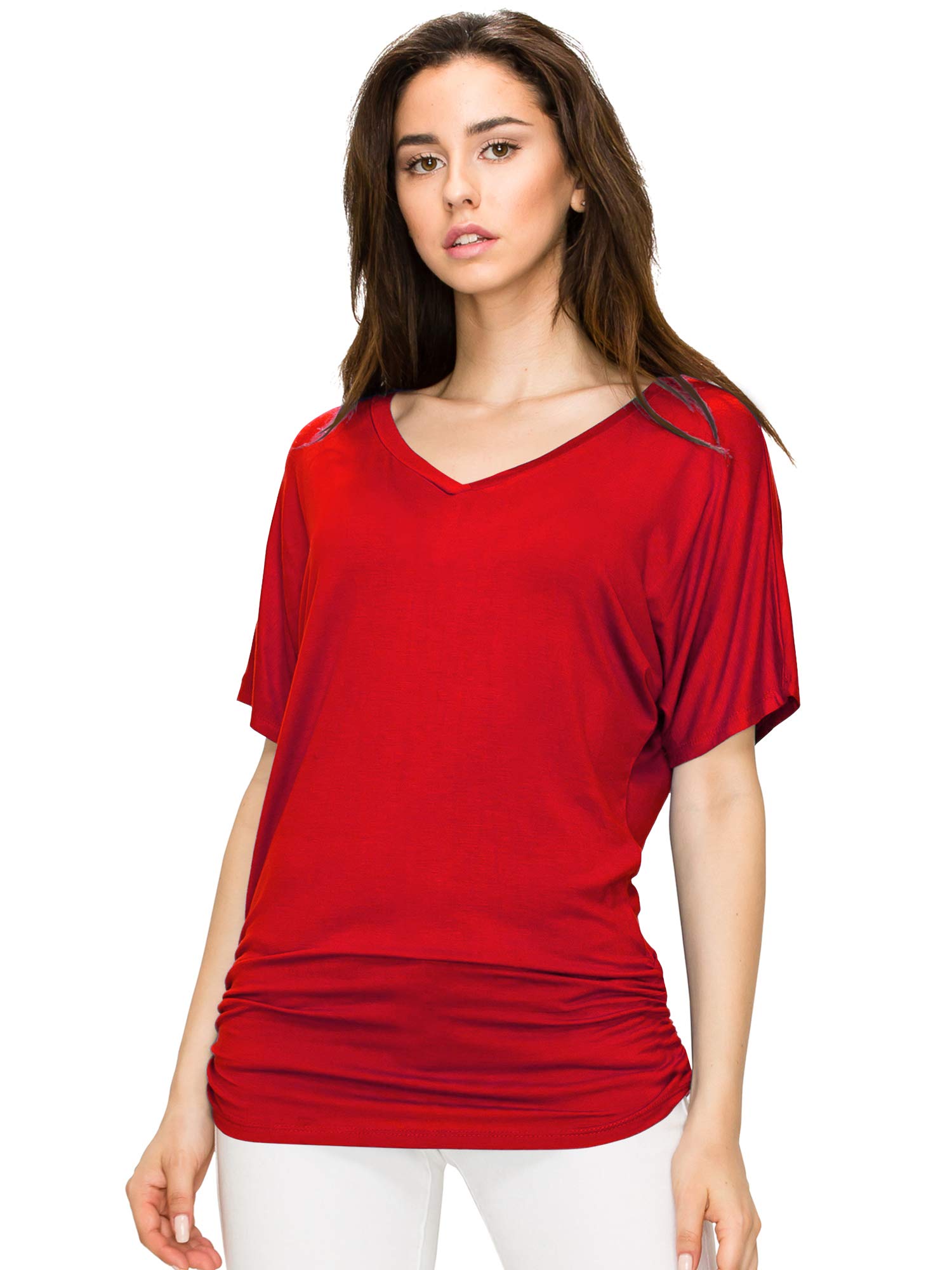 Made By Johnny Women's Dolman Top - V-Neck, Short Sleeve, Side Shirring, Made In USA, 4XL, Royal Brite