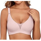 Xcutting Lace V Mesh Wireless Bras Push Up Bralette Seamless Plunge Bra Everyday Bras for Women No Underwire with Extender