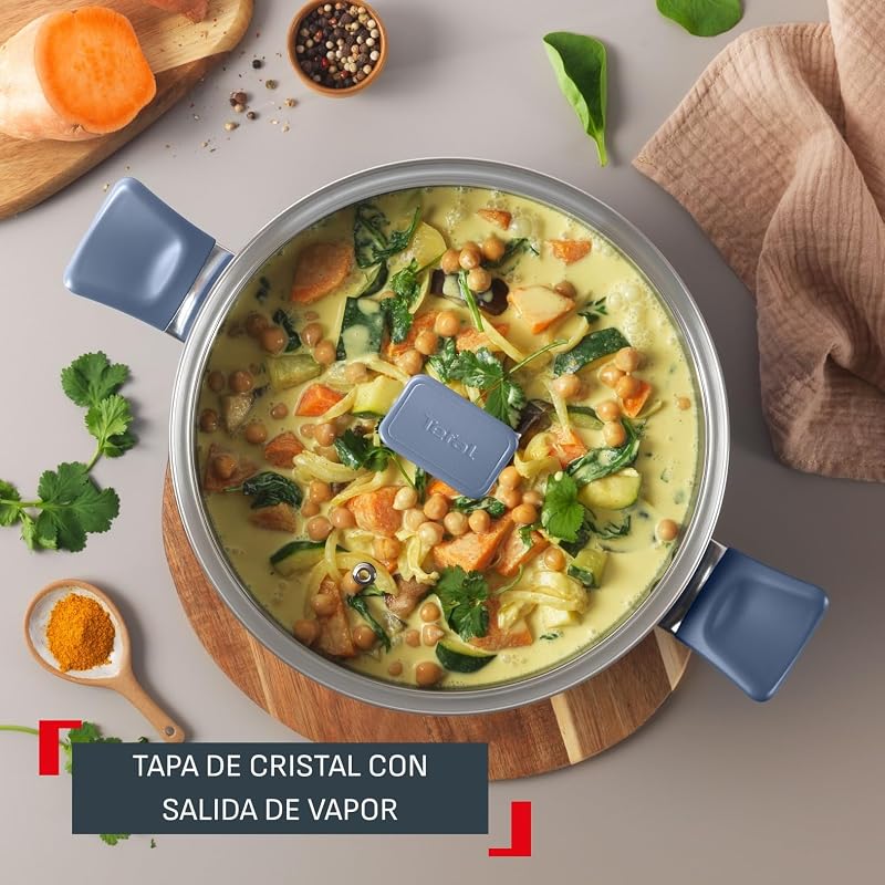 Cera Color On - Juego de 3 sartenes de 20/24/28 cm + Cazo con tapa de 16 cm + Olla con tapa de 24 cm, Revestimiento cerámico antiadherente de aluminio, 100% reciclado, Thermo-Signal