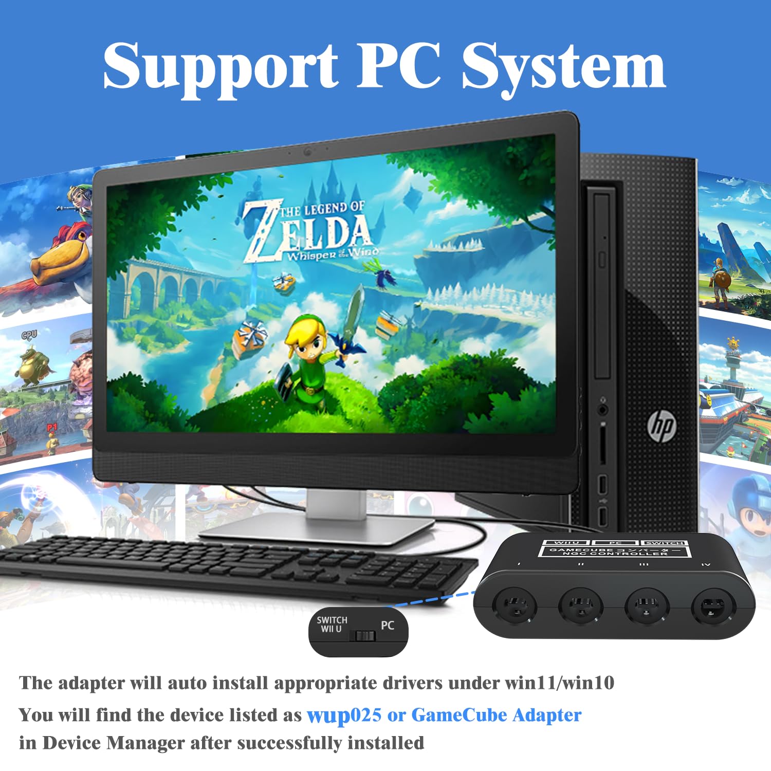 Gamecube Adapter for Nintendo Switch / Wii U / PC and Switch 2 Gamecube Controller Adapter, Super Smash Bros Adapters for NGC Controller, Support Turbo and Vibration Features with 180cm USB Cable