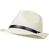 Straw Trilby Fedora Hat for Men Women 1920s Panama Hat Short Brim Summer Beach Sun Hat with Band