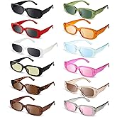 Frienda 12 Pack Rectangle Sunglasses for Women Bulk Retro Vintage Square Aesthetic Sunglasses for Woman Man(Elegant Colors)