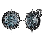 Viking Earrings 925 Sterling Silver Turquoise Compass Earrings Viking Jewelry Gifts for Men Women