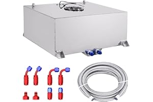 BOMLING 20 Gallon Fuel Cell 80L Universal Gas Tank Aluminum Polished Racing Drift Fuel Tank with Level Sender & 6AN 12FT Fuel Line Kit, Quick Release Fuel Cap, Silver