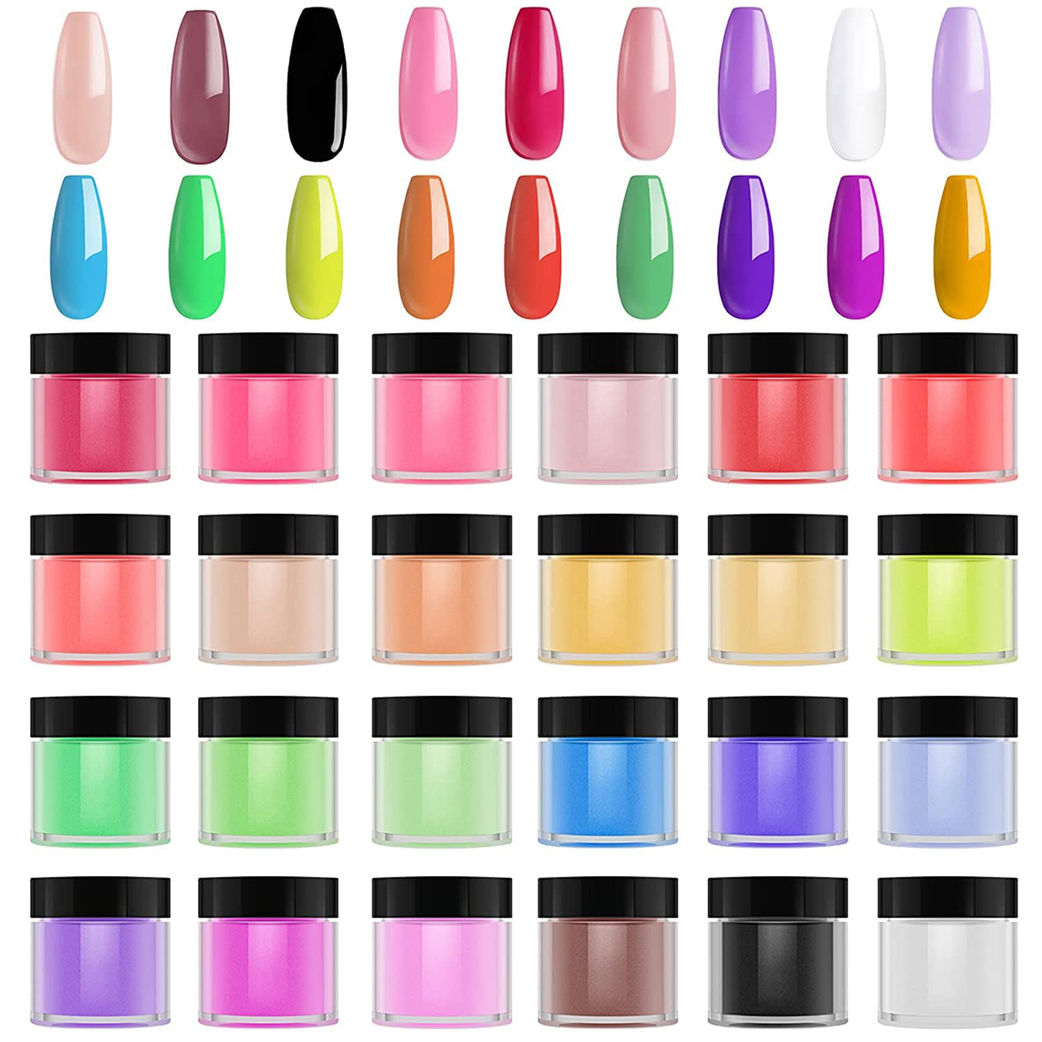 TEEROVA 24 Colors Acrylic Powders Set, Professional Popular Colored Acrylic Nail Powder for Nail Art 3D DIY Tips Decoration, DIY Starter Kit Nail Extension Powders