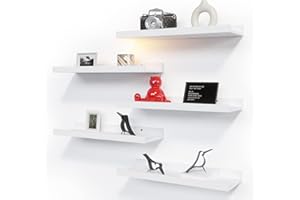 RICHER HOUSE 5 Set White Floating Shelves, Modern Picture Ledge Shelf with Lip for Wall Storage in Nursery, Bedroom, Living Room, Bathroom