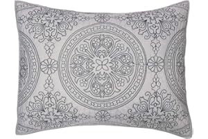 ELEGANT LIFE HOME 100% Cotton Medallion Embroidered Standard Pillow Sham 20 x 26 inches, Gray, 1 Piece