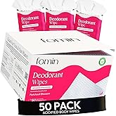 FOMIN Acidified Travel Deodorant Wipes For Women & Men - 50 Count - Patchouli Blossom - pH Balanced, Mini Deodorant Travel Size Wipe - Plastic-Free, Individually Wrapped Underarm Body Wipes