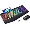 Veilzor Wireless Keyboard and Mouse RGB Backlit- 2.4G Rechargeable Keyboard Full-Size with Phone/Tablet Holder, Silent Ergonomic Wireless Keyboard Mouse Combo for Computer, PC, Laptop